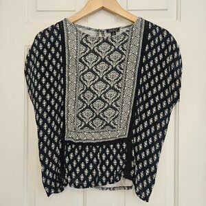 LUCKY BRAND Women’s Small Blouse Shirt Top Short Sleeve Cotton Linen Blend Boho